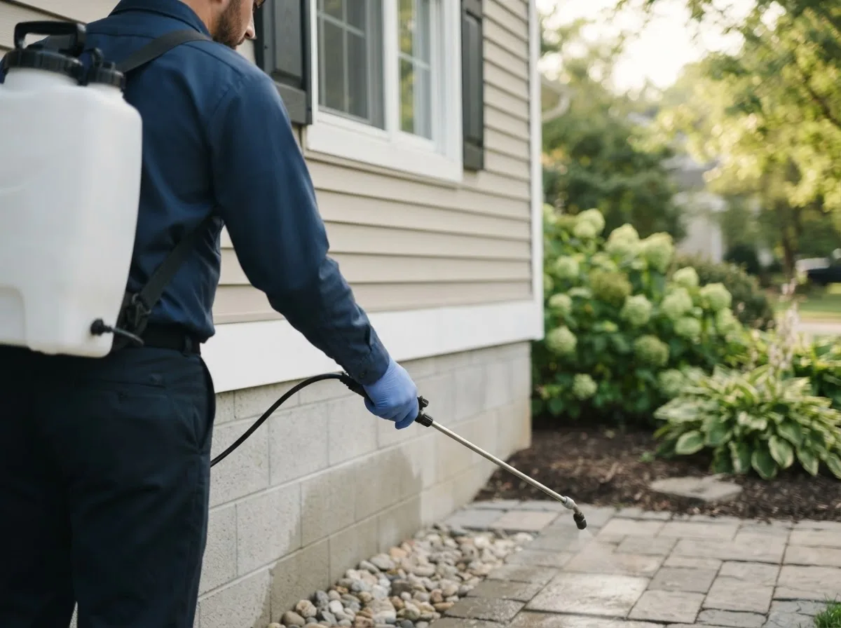 Pest control technician inspecting a home in Tiff, MO